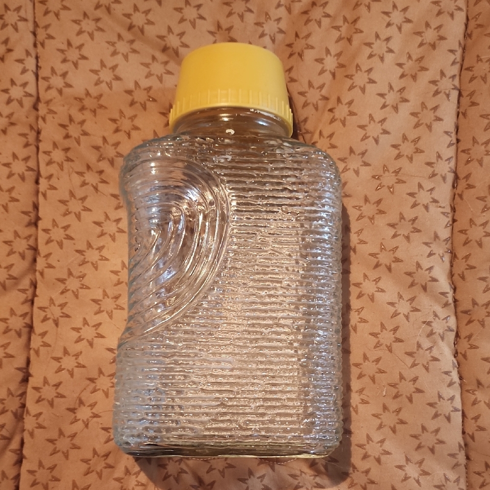 Vintage 70s Anchor Hocking Soreno Glass Bottle with Yellow Cap